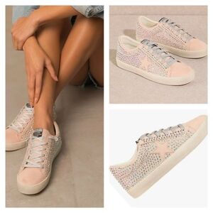 Mi.iM Joann Rubber Sole Pink Lace-up Rhinestone Suede Star Sneakers